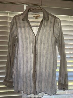 C&C California Light Blue & White Linen Button-Up